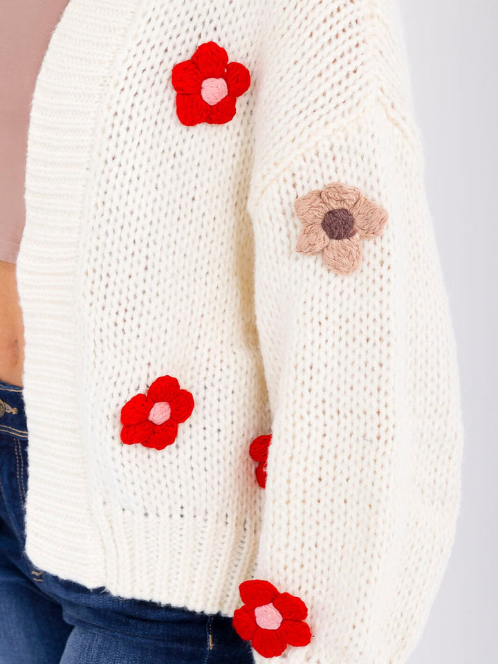 WOMEN'S LONG SLEEVE FLORAL KNIT OVERSIZED CARDIGAN