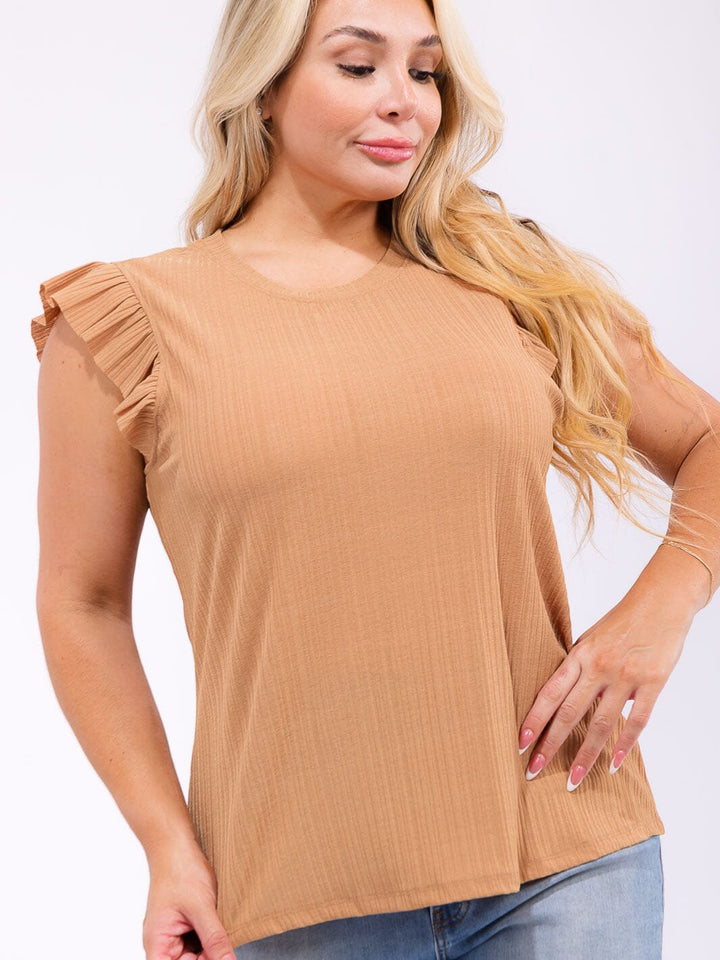 PLUS SIZE SLEEVELESS RUFFLE DETAILED TANK TOP
