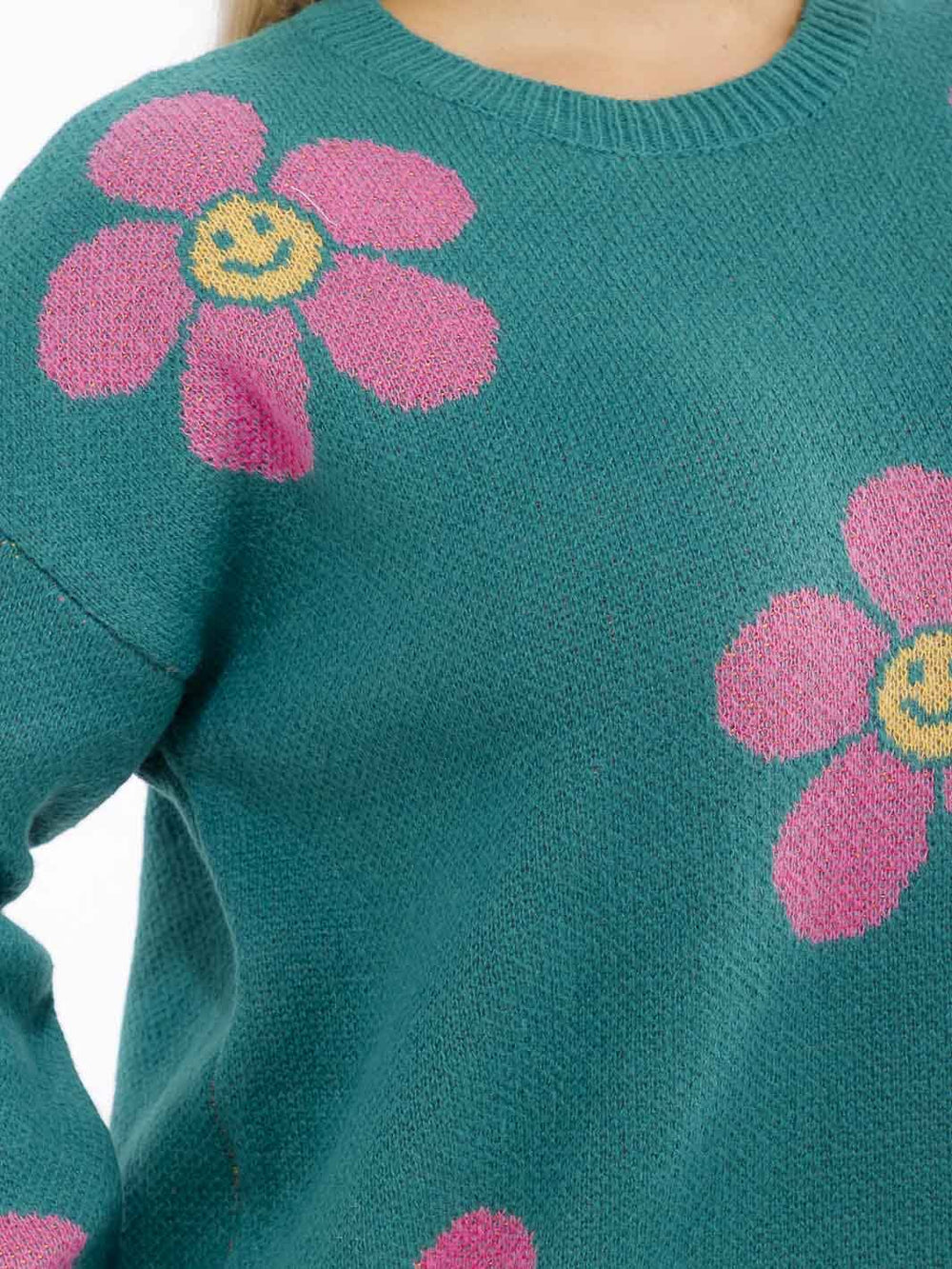 PLUS SIZE LONG FLORAL PRINT PULLOVER SWEATER