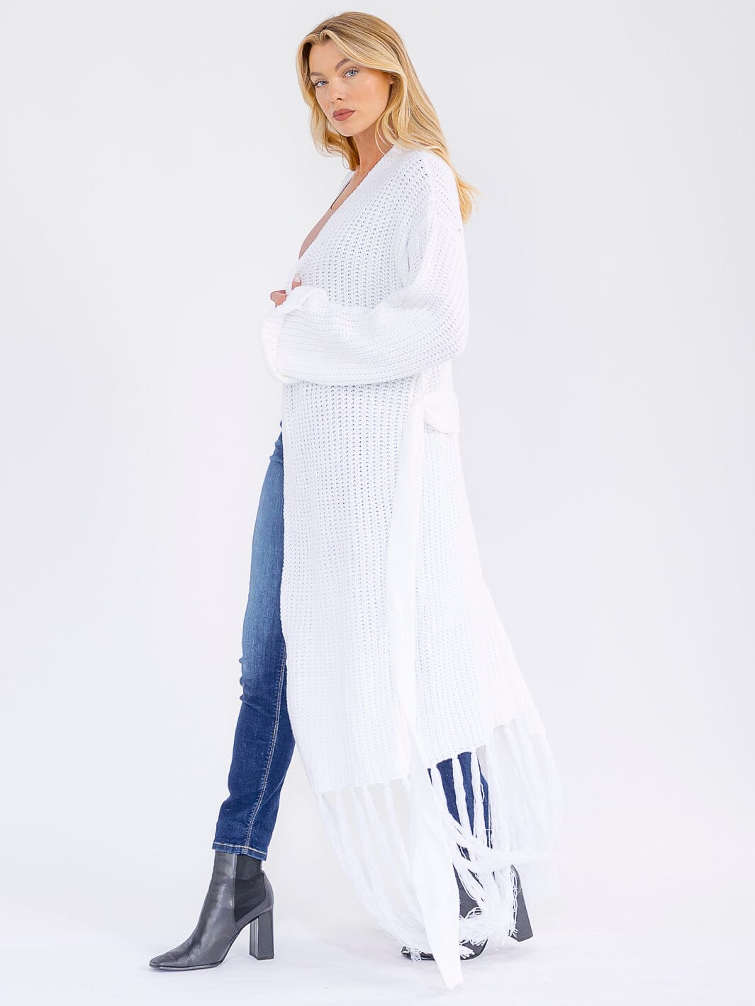 WOMEN'S LONG SLEEVE OPEN FRONT KNIT OVERSIZED FRINGE CARDIGAN