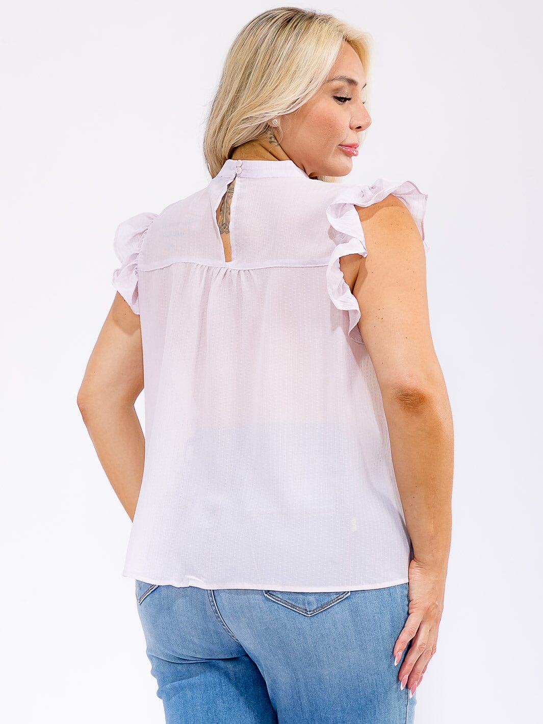 PLUS SIZE RUFFLE SLEEVE LACE DETAILED LOOSE FIT BLOUSE