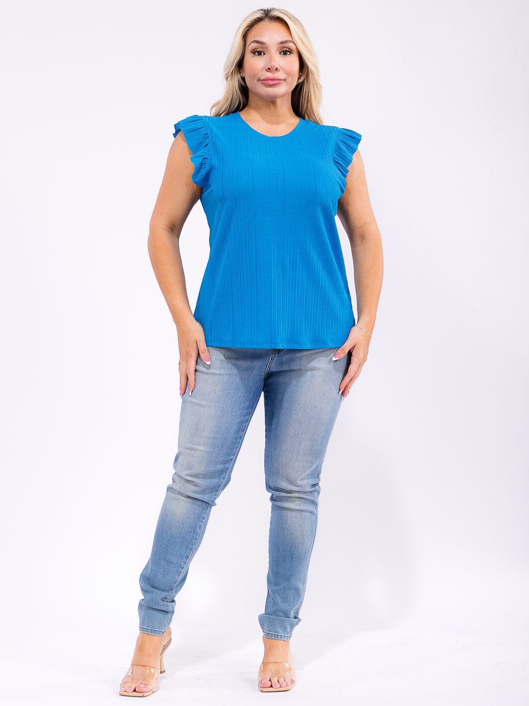 PLUS SIZE SLEEVELESS RUFFLE DETAILED TANK TOP