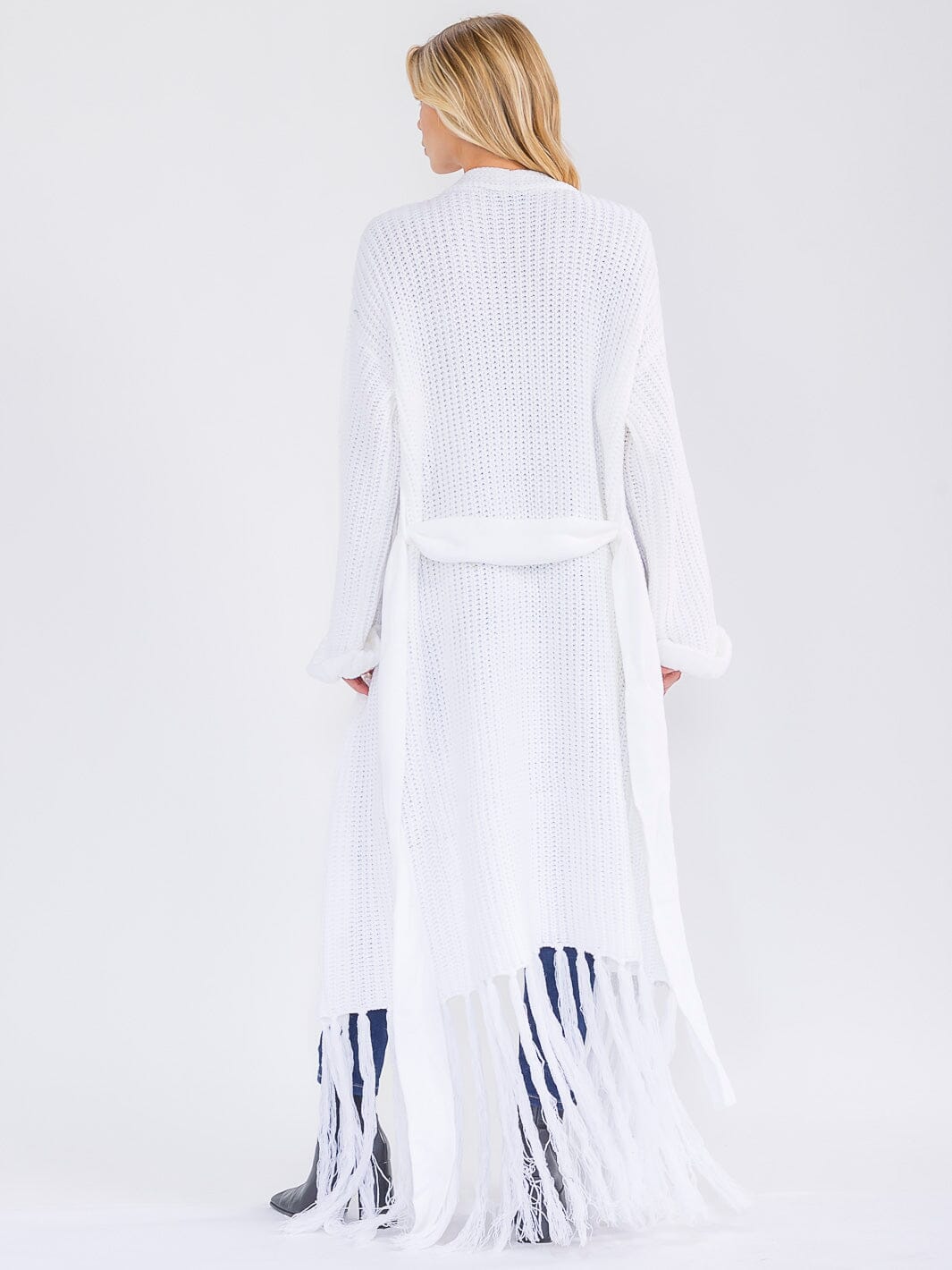 WOMEN'S LONG SLEEVE OPEN FRONT KNIT OVERSIZED FRINGE CARDIGAN