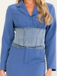 WOMEN'S LONG SLEEVE TOP & BUTTON CLOSURE MAXI SKIRT DENIM CONTRAST 2PC. SET