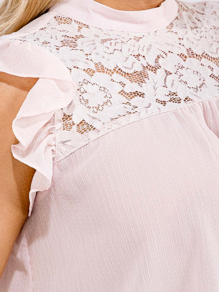 PLUS SIZE RUFFLE SLEEVE LACE DETAILED LOOSE FIT BLOUSE