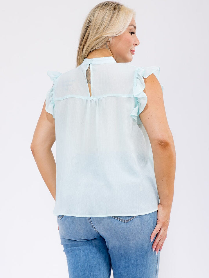 PLUS SIZE RUFFLE SLEEVE LACE DETAILED LOOSE FIT BLOUSE