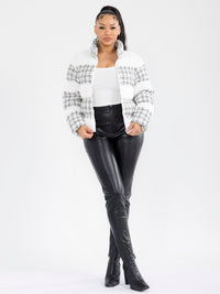 WOMEN'S LONG SLEEVE ZIPPER CLOSURE FRONT POCKETS CONTRAST PUFFER JACKET