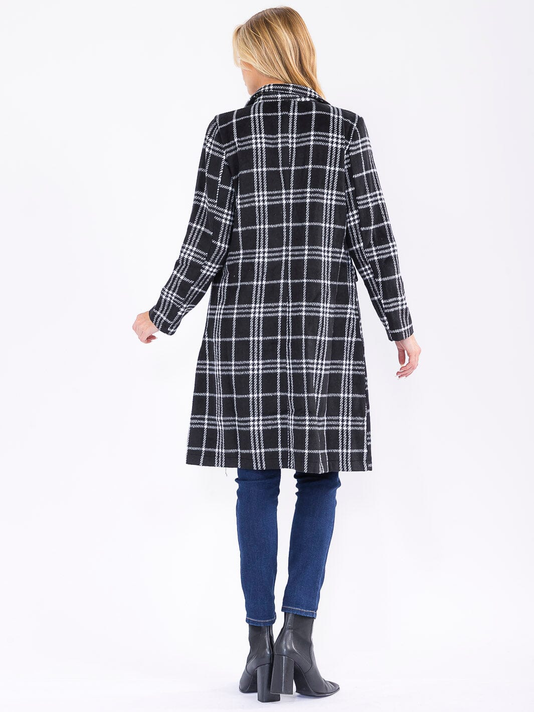 WOMEN'S LONG SLEEVE BUTTON CLOSURE PLAID COAT