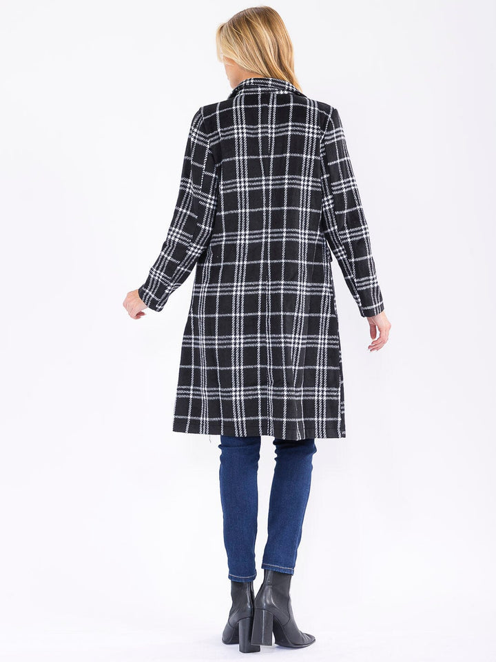 WOMEN'S LONG SLEEVE BUTTON CLOSURE PLAID COAT