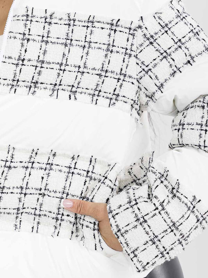 WOMEN'S LONG SLEEVE ZIPPER CLOSURE FRONT POCKETS CONTRAST PUFFER JACKET