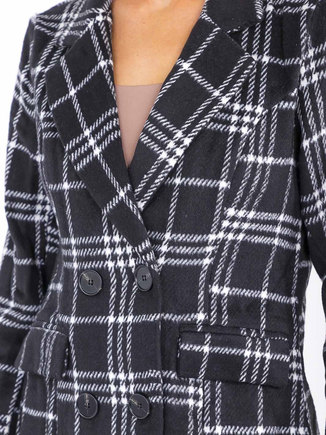WOMEN'S LONG SLEEVE BUTTON CLOSURE PLAID COAT