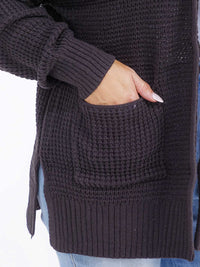 PLUS SIZE LONG SLEEVE FRONT POCKETS OPEN FRONT KNITTED CARDIGAN