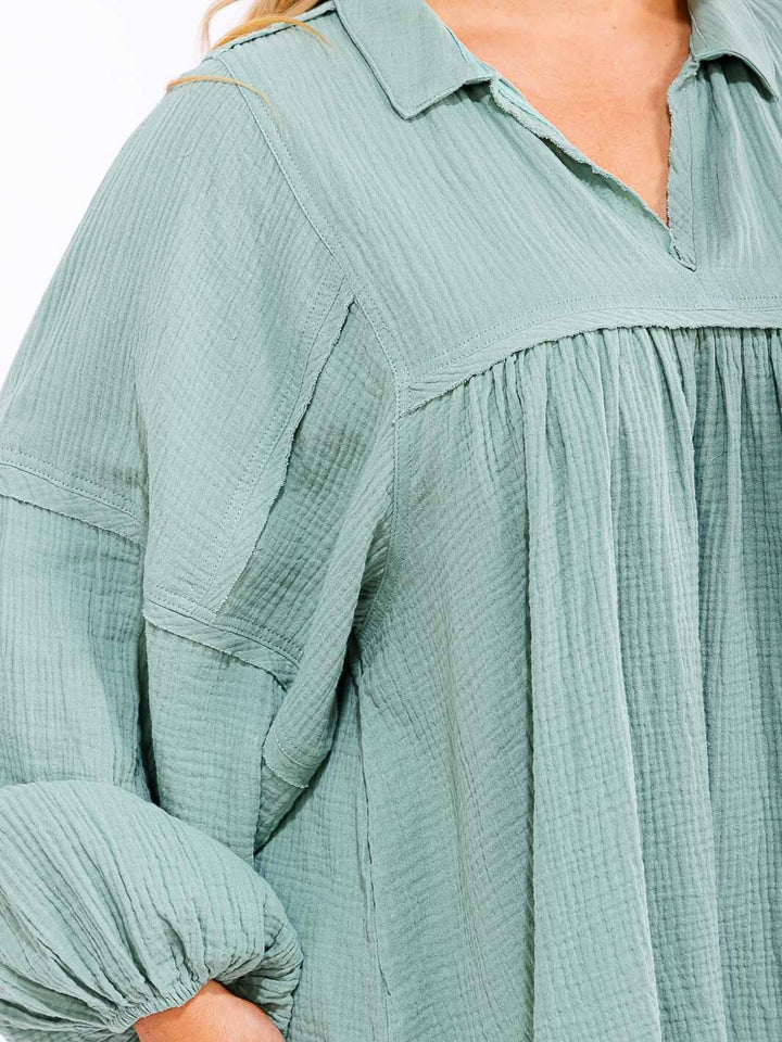 PLUS SIZE LONG SLEEVE V-NECK TUNIC TOP