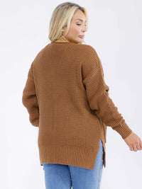 PLUS SIZE LONG SLEEVE FRONT POCKETS OPEN FRONT KNITTED CARDIGAN