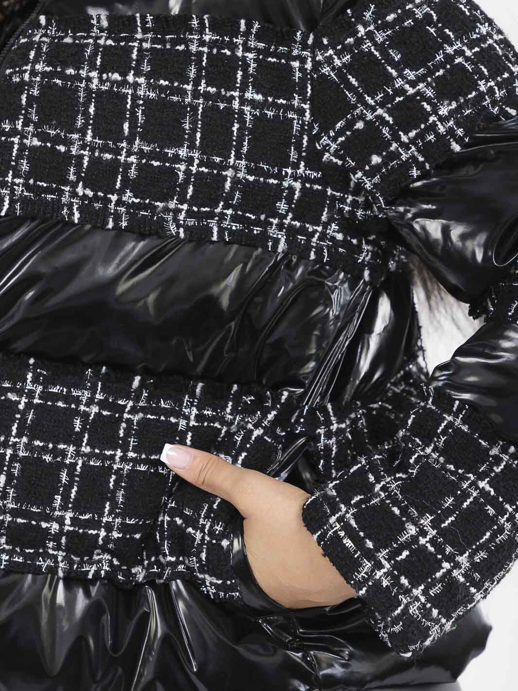 WOMEN'S LONG SLEEVE ZIPPER CLOSURE FRONT POCKETS CONTRAST PUFFER JACKET