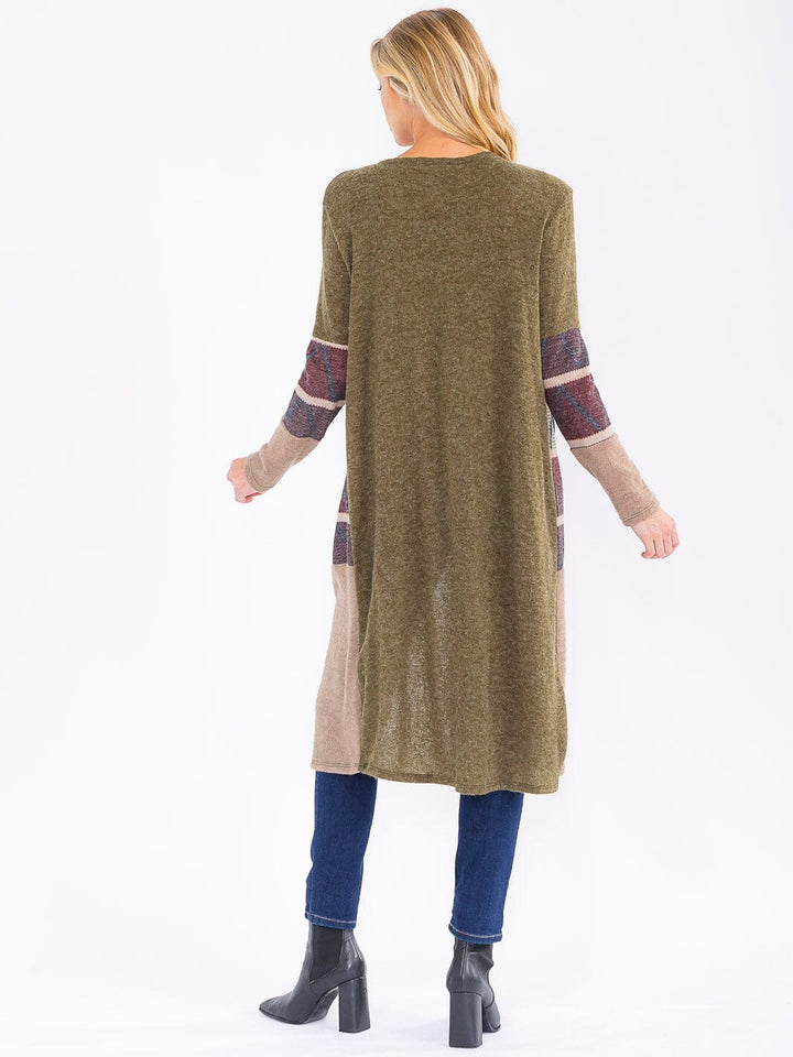 WOMEN'S LONG SLEEVE OPEN FRONT COLORBLOCK PRINTCARDIGAN