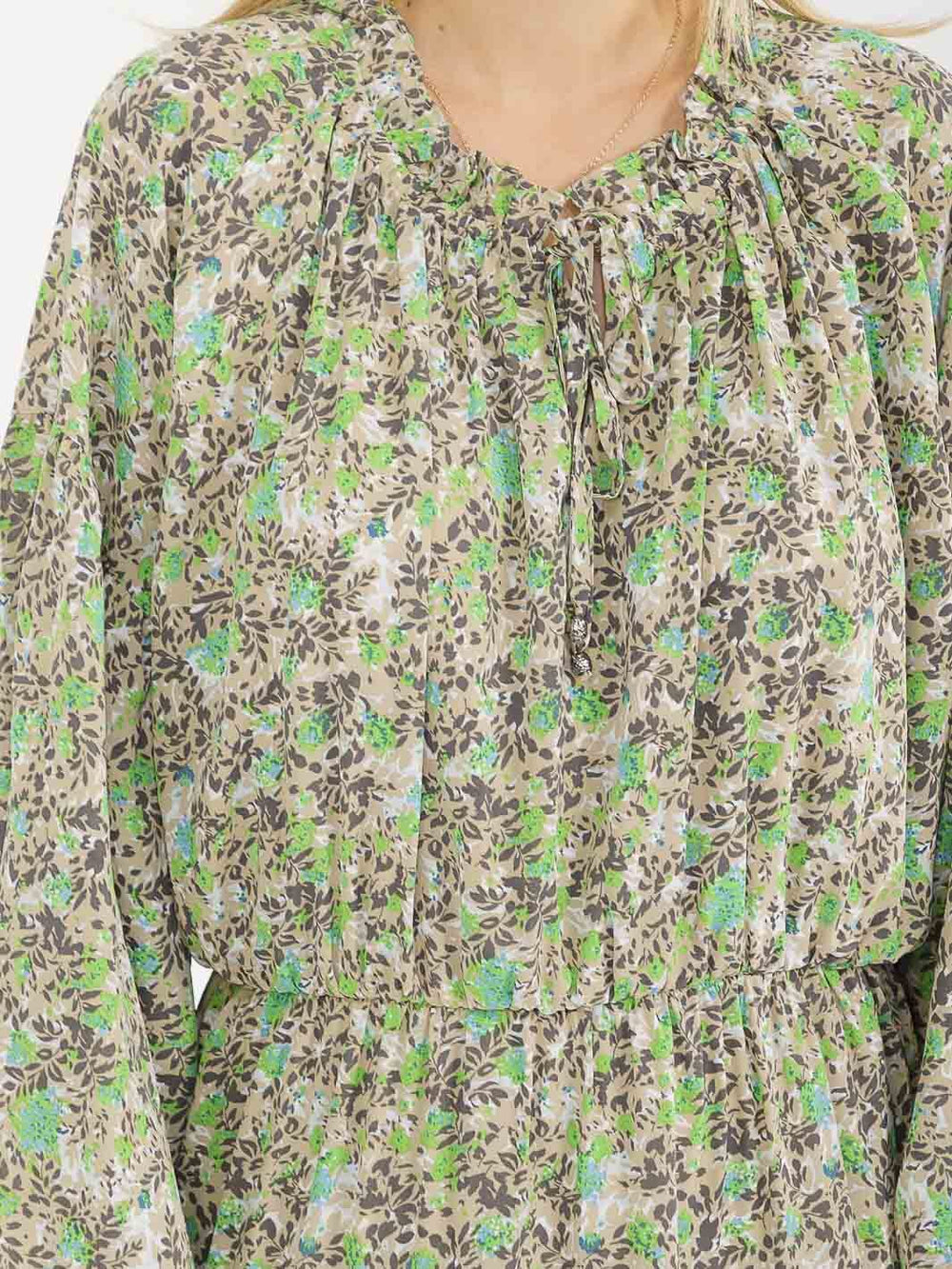 WOMEN'S LONG SLEEVES ELASTIC WAIST FLORAL PRINT MAXI DRESS