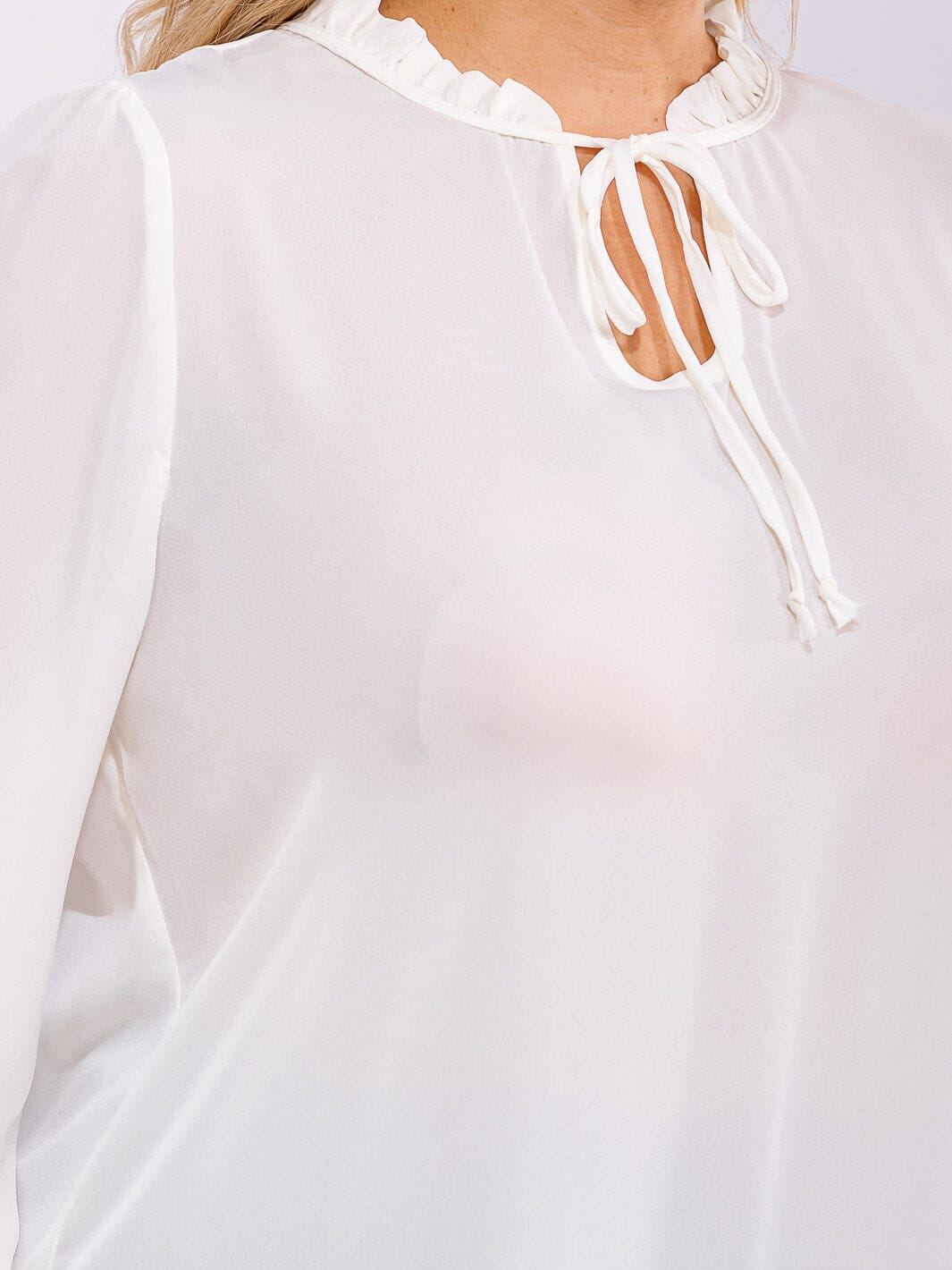 PLUS SIZE LONG SLEEVE V-NECK WOVEN BLOUSE