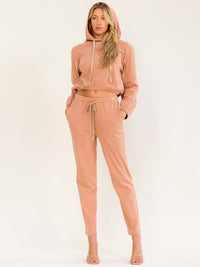WOMEN'S LONG SLEEVE HOODED SWEATER & ELASTIC WAIST POCKETS PANTS 2PC. SET