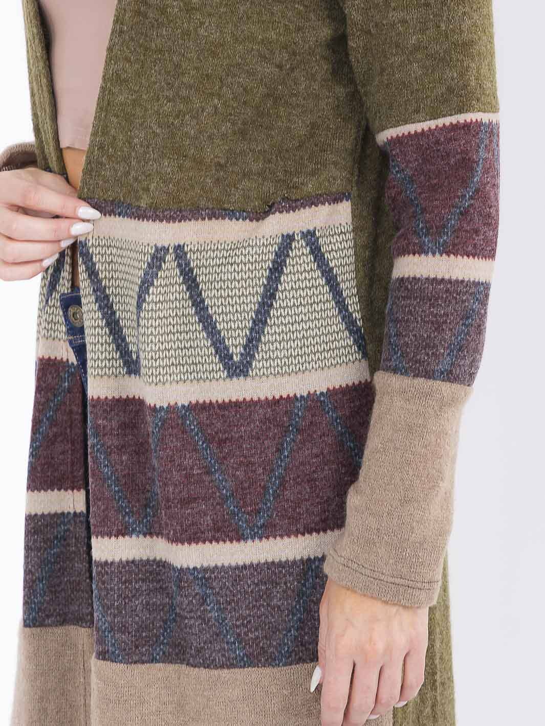 WOMEN'S LONG SLEEVE OPEN FRONT COLORBLOCK PRINTCARDIGAN