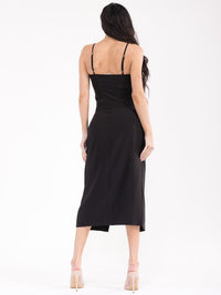 WOMEN'S SLEEVELESS TOP & BUTTON CLOSURE MIDI SKIRT SOLID BOWS 2PC. SET
