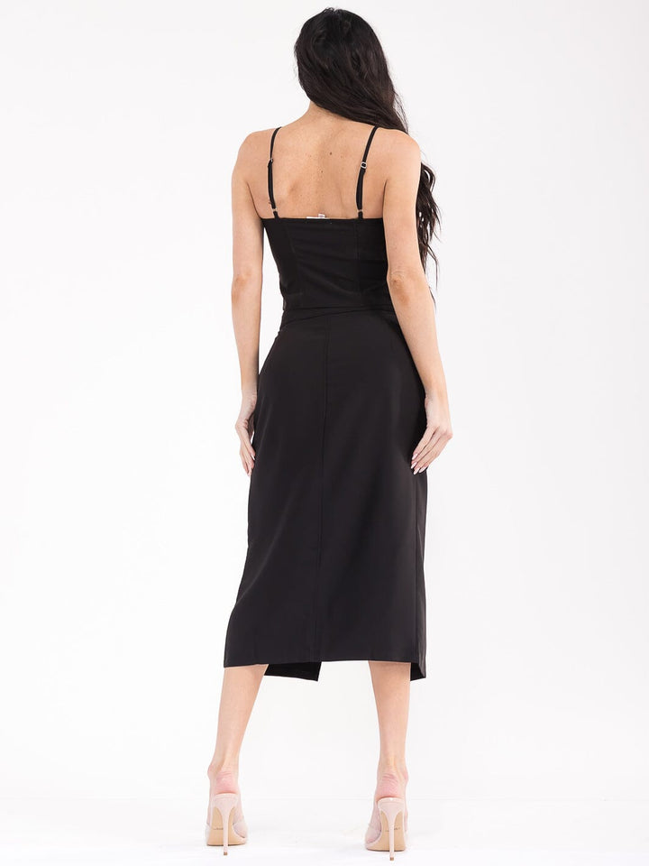 WOMEN'S SLEEVELESS TOP & BUTTON CLOSURE MIDI SKIRT SOLID BOWS 2PC. SET