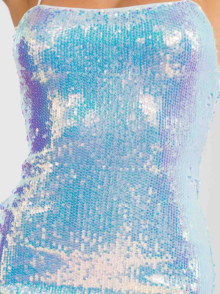 WOMEN'S SLEEVELESS OPEN BACK BODYCON SEQUINS MINI DRESS