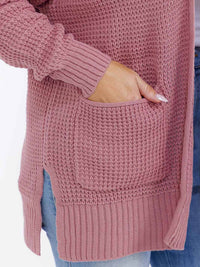 PLUS SIZE LONG SLEEVE FRONT POCKETS OPEN FRONT KNITTED CARDIGAN