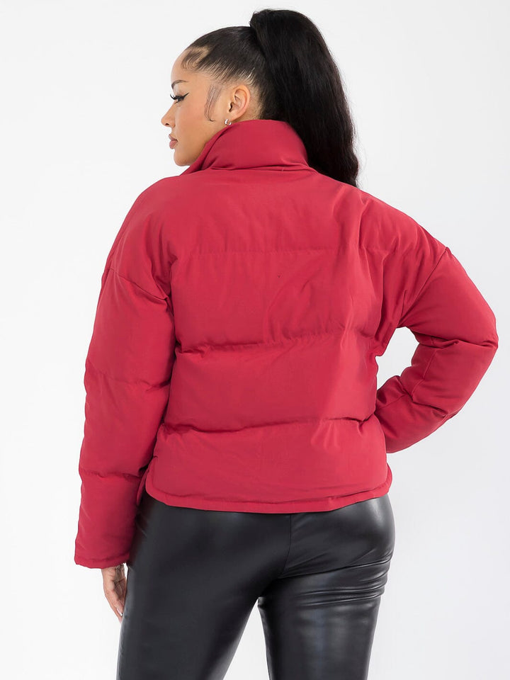 WOMEN'S LONG SLEEVE BUTTON CLOSURE FRONT POCKETS PUFFER JACKET