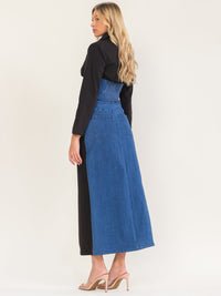WOMEN'S LONG SLEEVE TOP & BUTTON CLOSURE MAXI SKIRT DENIM CONTRAST 2PC. SET