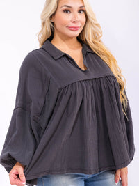 PLUS SIZE LONG SLEEVE V-NECK TUNIC TOP