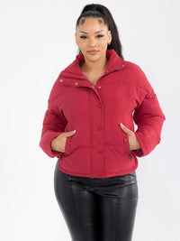 WOMEN'S LONG SLEEVE BUTTON CLOSURE FRONT POCKETS PUFFER JACKET