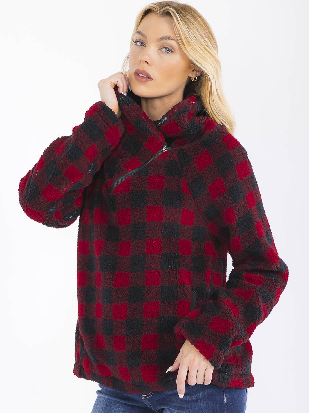 WOMEN'S LONG SLEEVE COLORBLOCK TURTLE NECK PULLOVER PLAID SWEATER