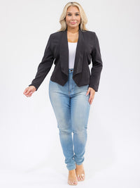 PLUS SIZE LONG SLEEVE OPEN FRONT BLAZER