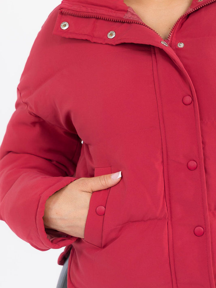 WOMEN'S LONG SLEEVE BUTTON CLOSURE FRONT POCKETS PUFFER JACKET