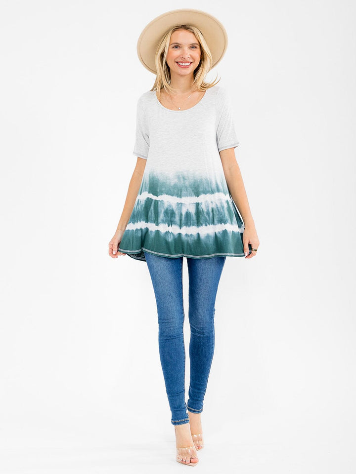 WOMEN'S SHORT SLEEVE TUNIC TIE DYE BLOUSE