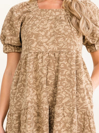 WOMEN'S SHORT PUFF SLEEVE FRONT POCKETS TUNIC TIERED DETAILED MINI DRESS