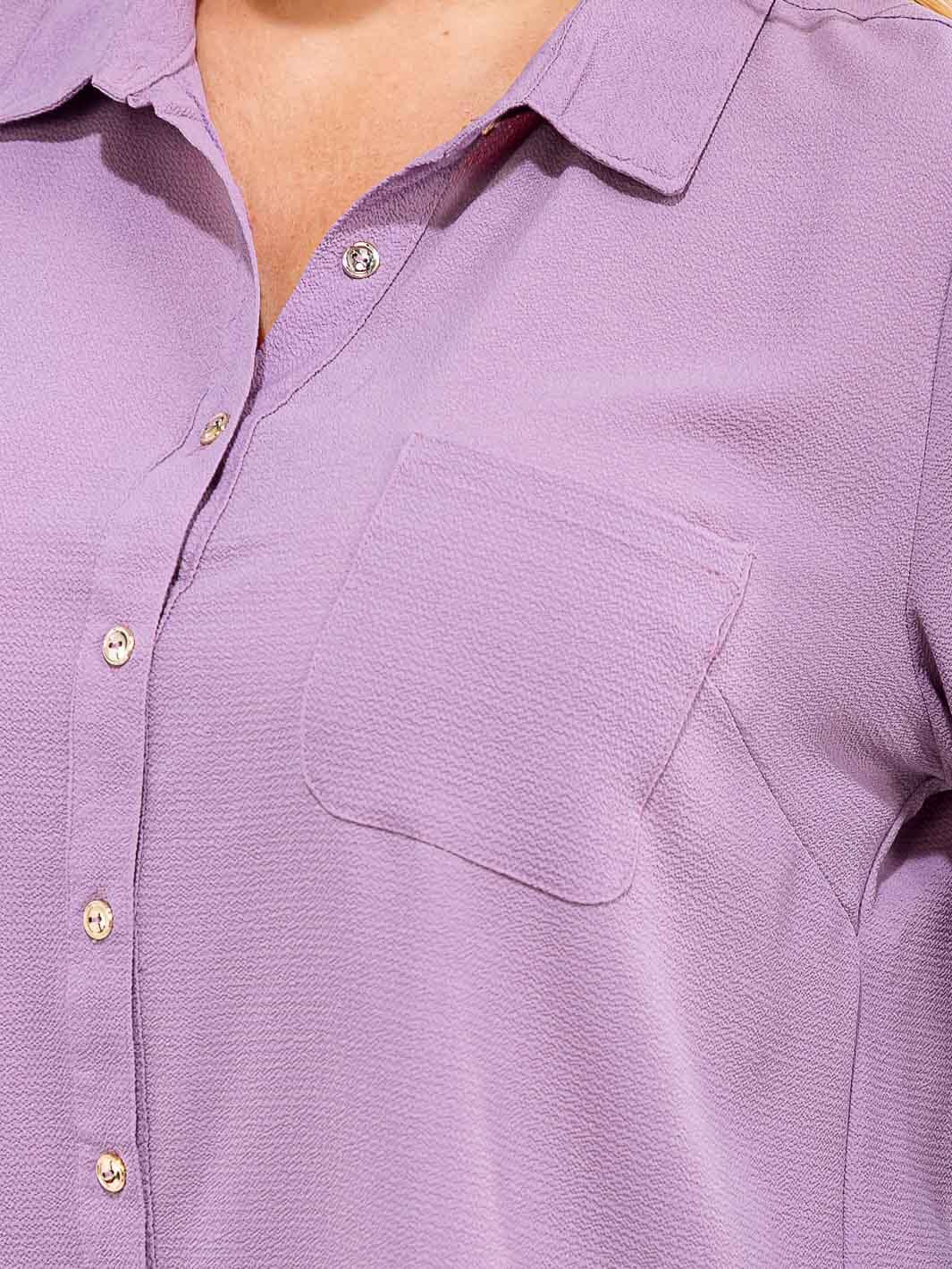 PLUS SIZE LONG SLEEVE BUTTON UP FRONT POCKET HIGH-LOW BLOUSE