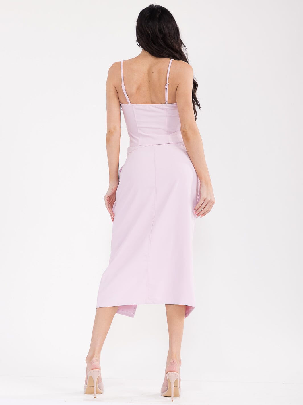 WOMEN'S SLEEVELESS TOP & BUTTON CLOSURE MIDI SKIRT SOLID BOWS 2PC. SET