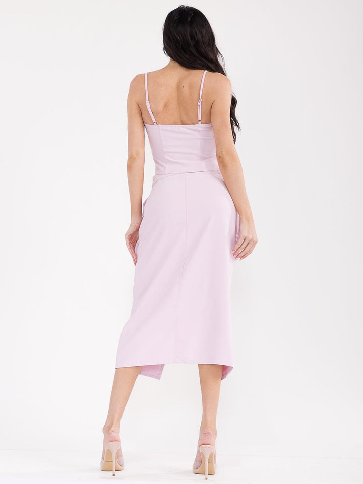 WOMEN'S SLEEVELESS TOP & BUTTON CLOSURE MIDI SKIRT SOLID BOWS 2PC. SET