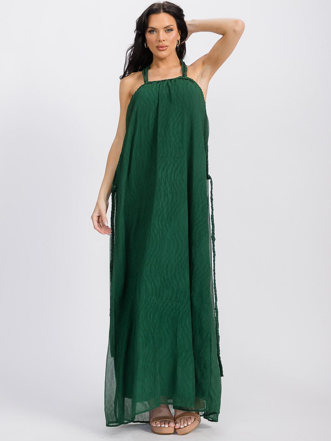 WOMEN'S SLEEVELESS OPEN BACK TRIM DETAILED MAXI DRESS