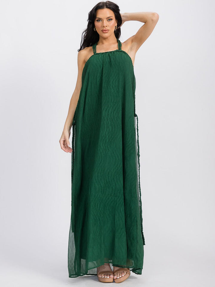 WOMEN'S SLEEVELESS OPEN BACK TRIM DETAILED MAXI DRESS