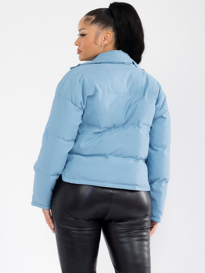 WOMEN'S LONG SLEEVE BUTTON CLOSURE FRONT POCKETS PUFFER JACKET