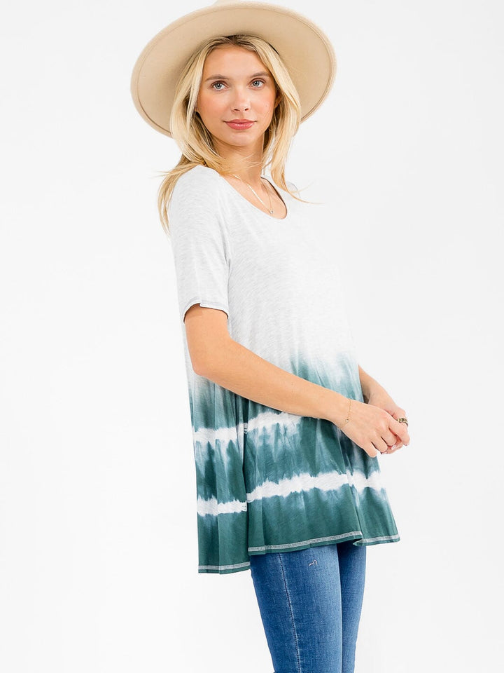 WOMEN'S SHORT SLEEVE TUNIC TIE DYE BLOUSE