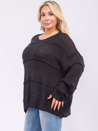 PLUS SIZE LONG SLEEVE KNIT PULLOVER SWEATER