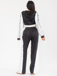 WOMEN'S HOODED CROP SWEATER & ELASTIC WAIST PANTS CONTRAST COLORBLOCK 2PC. SET