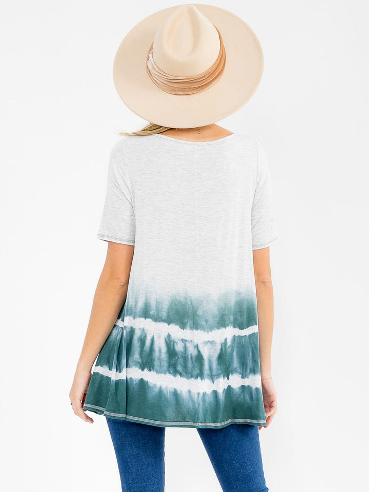WOMEN'S SHORT SLEEVE TUNIC TIE DYE BLOUSE