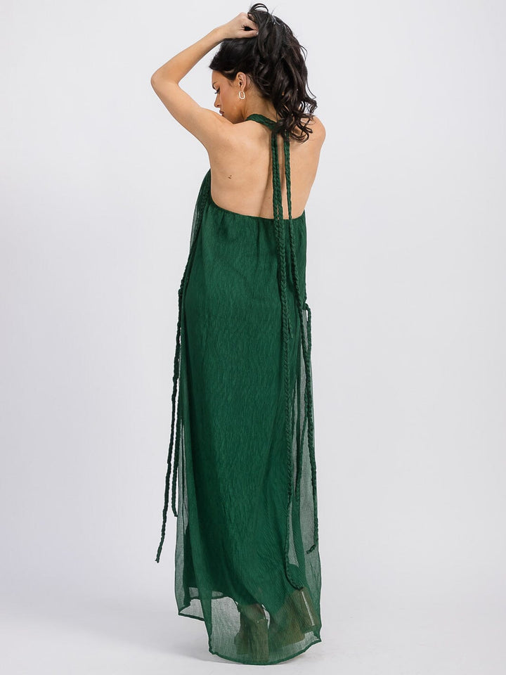 WOMEN'S SLEEVELESS OPEN BACK TRIM DETAILED MAXI DRESS