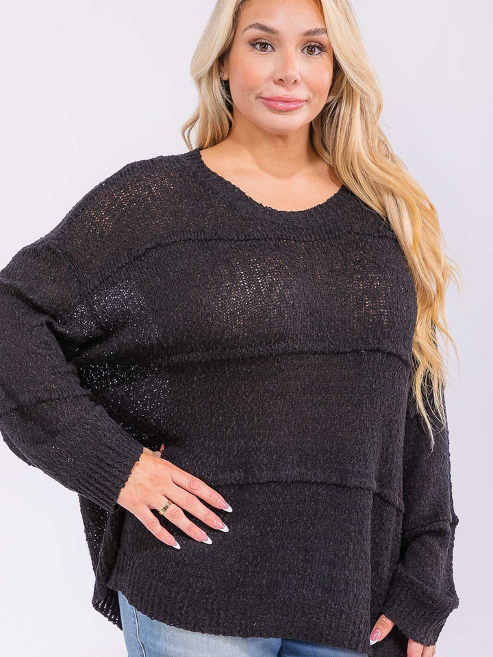 PLUS SIZE LONG SLEEVE KNIT PULLOVER SWEATER