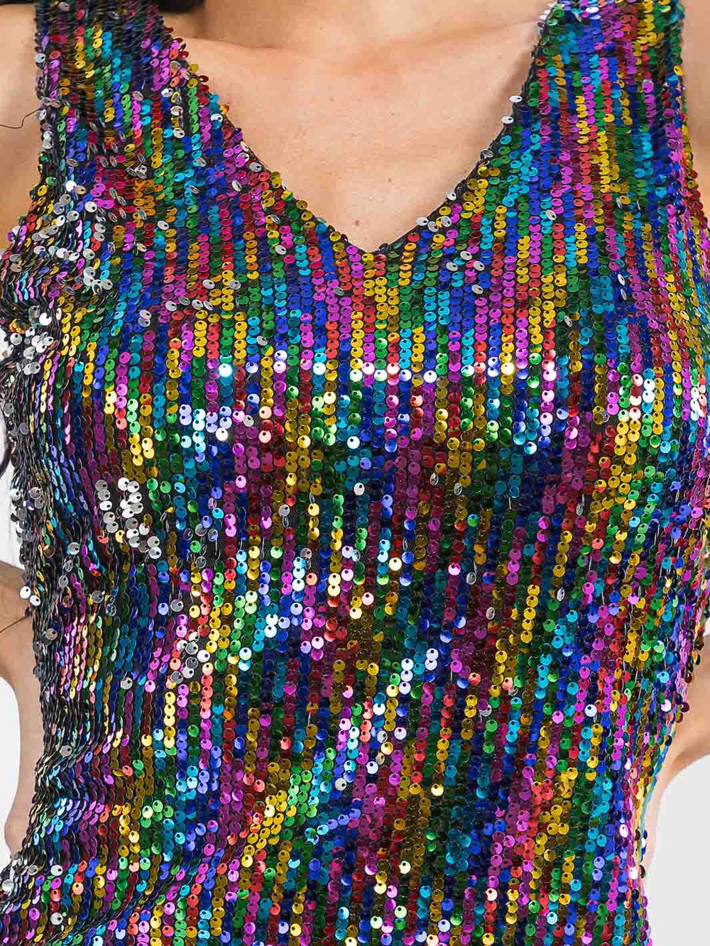 WOMEN'S SLEEVELESS V-NECK MULTI COLOR SEQUINS MINI DRESS